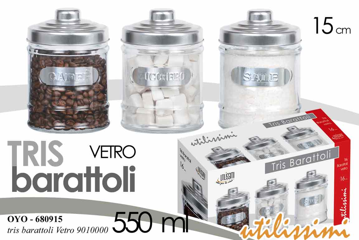 TRIS BARATTOLI VETRO 550ML              